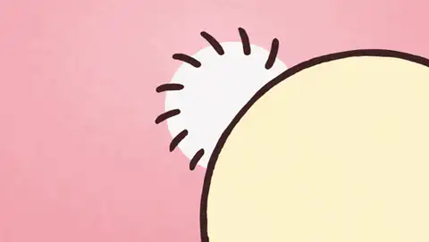 《吉伊卡哇》中的兔兔（烏薩奇）先是快速搖晃圓滾滾的尾巴，隨後轉過身來，伴隨著背景效果線全身劇烈震動並露出興奮開心的表情。