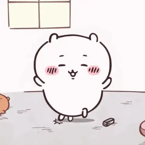 吉伊卡哇雙頰泛紅，面帶微笑地在地上左右來回踏步跳舞。出自《吉伊卡哇》